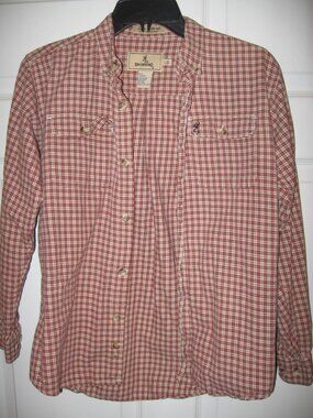 Browning Super Naturals Flannel Shirt Boy's Size Large Gun Check Pattern Brown
